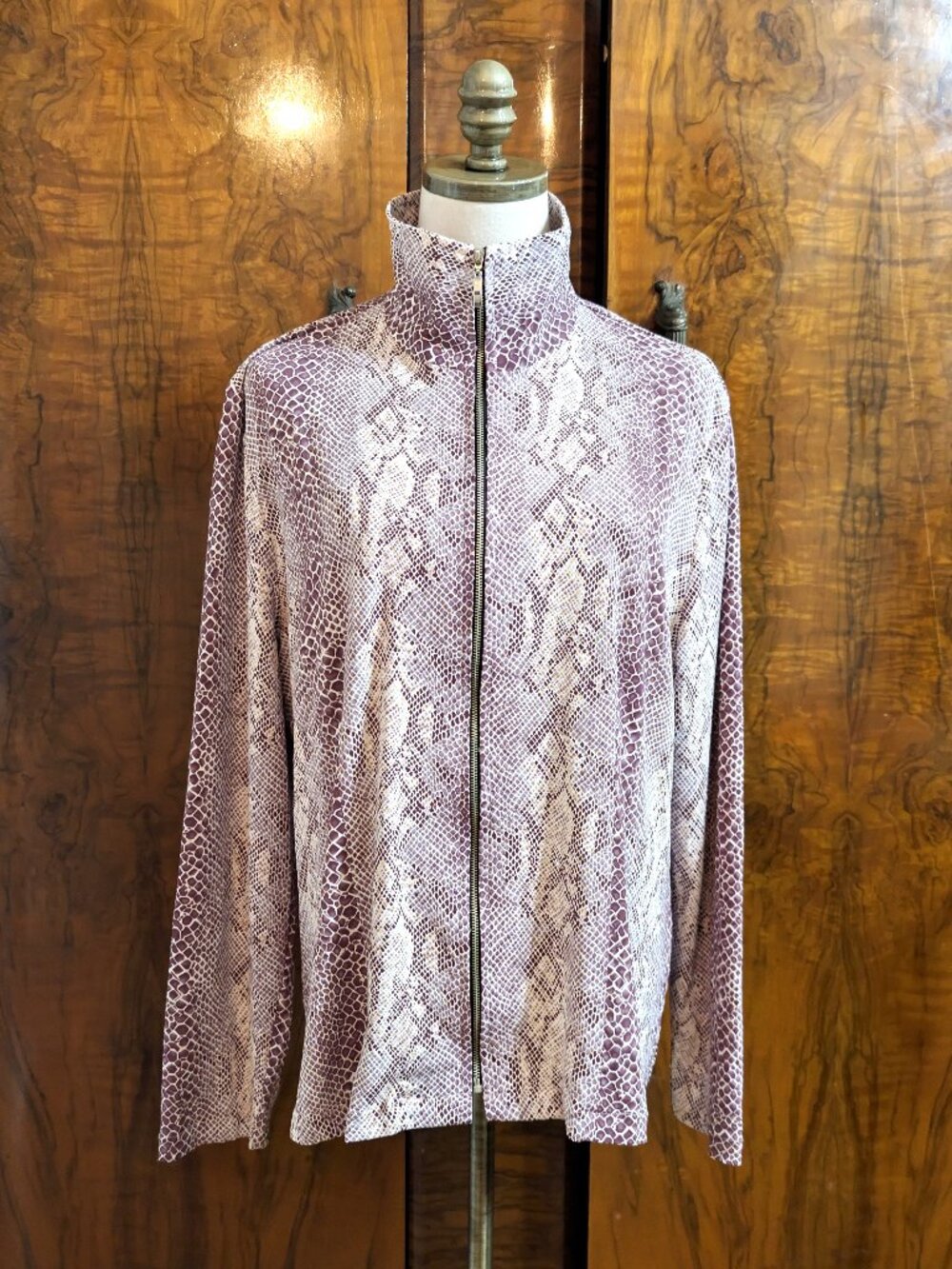 Exclusively Misook Mauve Python Animal Print Full Zip Jacket L Paillettes Bling